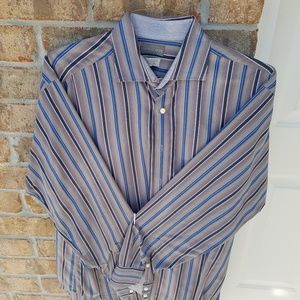 Thomas Dean button up grey with blue stripes